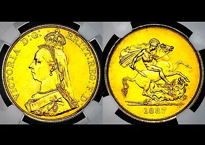 1887 Victoria Great Britain Gold Quintuple Sovereign Five Pounds £5 NGC AU58 • £102