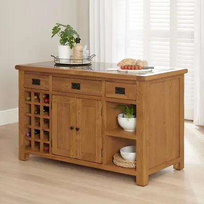 Rustic Oak Large Kitchen Island With Black Granite Top - Kitchen - RS81 • £775.03