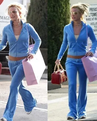 Juicy Couture TrackSuit Pants Blue Medium Butt Snap Back Pockets Vintage Velour • $85