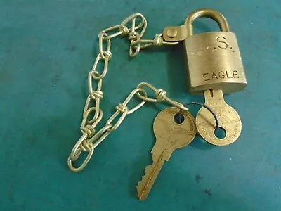 Vintage U.S. Eagle Brass Military Padlock With 2 Original Keys Original Chain. • $14.99