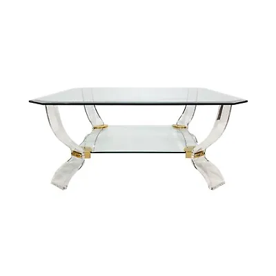 Lucite Glass Coffee Table 70s 80s Midcentury Gold Hollis Jones Hollywood Regency • $2673.20