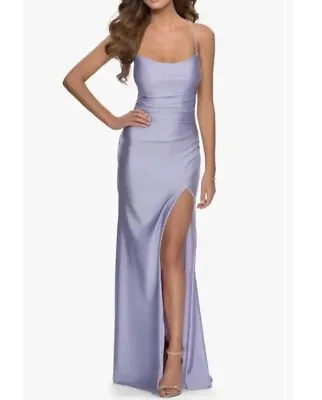 NWOT La Femme Womens Jersey Gown 28296 Strappy Back Light Periwinkle Size 4 • $176