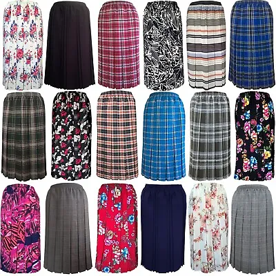 Tartan Pleated Skirts Older Women Ladies Plain - Floral - Check Skirts Box Pleat • £10.29