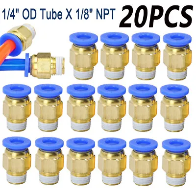 20PC 1/4  OD Tube X 1/8  NPT Pneumatic Fitting Push In Connector Air Fittings • $12.75