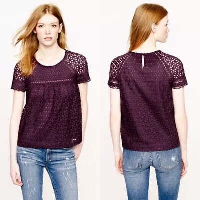 JCrew Eyelet Top Dark Aubergine 0 $118 Spring 2013 NWT • $45