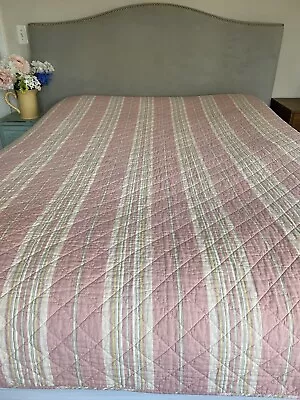 LAURA ASHLEY HOME Cotton Reversible QUILT Twin 67 X88   Pink Paisley Stripes • $55