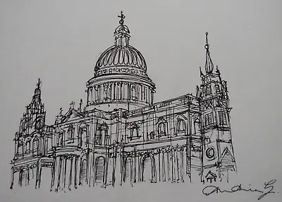 Original Small Pen & Ink Drawing Of St Paul's Cathedral On Watercolour Paper • £24.99