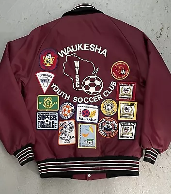 Vintage Varsity Jacket With Patches Waukesha Youth Soccer Club  21x27 USA Made • $65
