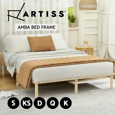 Artiss Bed Frame Single Double Queen King Size Wooden Bed Base Mattress Platform • $145.95