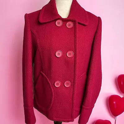 Women’s Mossimo Wool Blend Winter Peacoat Double Breasted Size M Red Herringbone • $28
