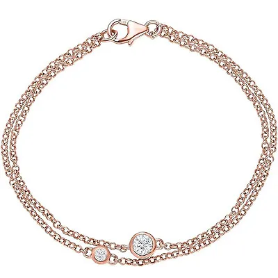 TJC Cubic Zirconia CZ Rolo Chain Bracelet Rose Gold Over Silver Size 7.5 Inches • £21.99