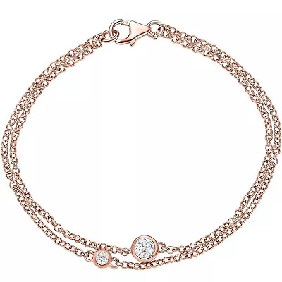 TJC Cubic Zirconia CZ Rolo Chain Bracelet Rose Gold Over Silver Size 7.5 Inches • £21.99