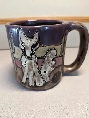 Mara Mexico Handcrafted Stoneware Pottery Mug Tall Saguaro Wolf Coyote Desert • $25