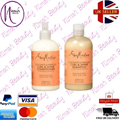 Shea Moisture Coconut & Hibiscus Curl & Shine Shampoo And Conditioner Set 13 Oz • £22.99