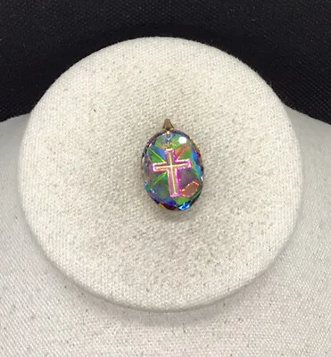 Vintage Gold Tone Costume Rainbow Crystal Stone Cross Pendant Q807 • $5.99