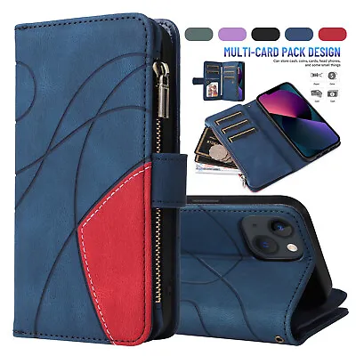 For IPhone 15 14 13 12 Pro Max XR XS Magnetic Leather Case Multi-Card Wallet Zip • $13.15