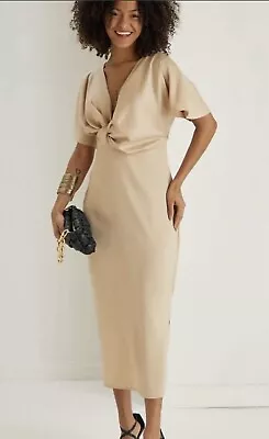 Champagne Knot Front Satin Dress Size 16 BNWT Wedding Races Occassion • £10