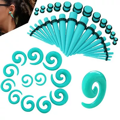 54Pcs Acrylic Ear Stretching Kit 14G-00G Turquoise Taper Spiral Plugs Gauge Set • $9.99