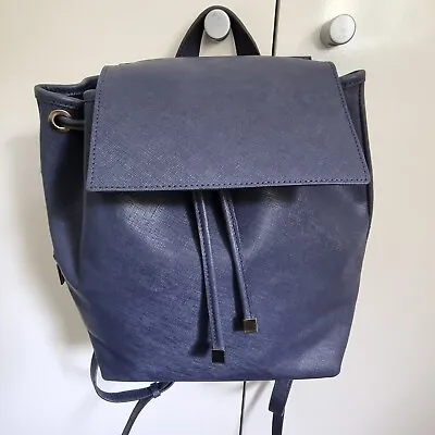 Barneys New York Saffiano Navy Leather Back Pack Bucket Bag Y2K Style • $32.15