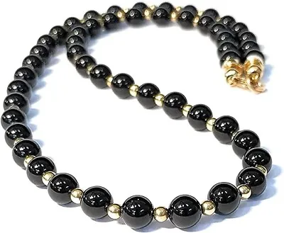 AAA+ Quality~Great Men Women Size 8mm Black Onyx And Gold Bead Necklac 20 Inch • $27.42