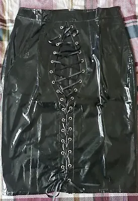HONOUR Sexy Black Pvc Burlesque Corset Pencil Skirt UK16 • £30