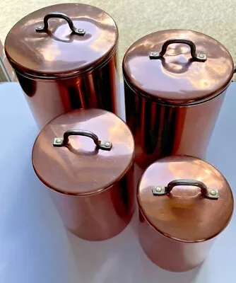 $31.88 • Buy Vintage Set Of 4 Copper Canisters Farmhouse Chic Industrial Cottage Core Nesting