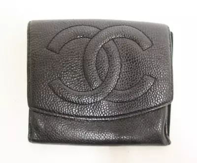 Authentic CHANEL CC Caviar Skin Leather Bifold Wallet  #26959 • $59