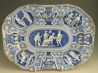 £99 • Buy Antique Pottery Pearlware Blue Transfer Spode Greek Small Size Platter 1810