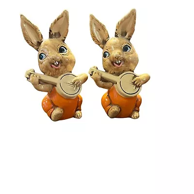 Vintage Rabbits Playing The Banjo Figurines Set Of 2 Made In Japan Bunnies • $34.99