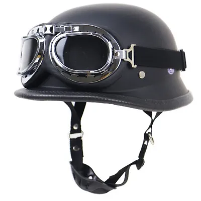 DOT German Skull Cap Motorcycle Half Helmet With Goggles Chopper Scooter Helmet • $85.44