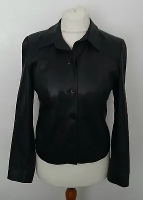 MARKS AND SPENCER - REAL LEATHER Jacket Black Soft Size 10/12 • £54.99