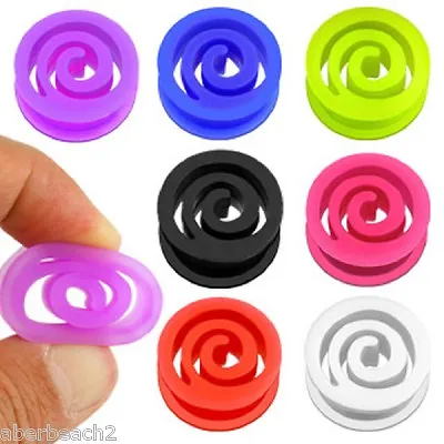 Double Flat Flared Ultra Flexible Silicone Spiral Plug Gauges 2 GA-1  PAIR • $5.99