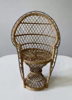 Vintage 1980’s Mini 30cm Woven Cane Wicker Peacock Chair Doll Teddy Planter • $35