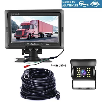 Car Reversing Camera 4Pin + 7  LCD Monitor Truck Bus Van Rear View Kit 12V-24V • £45.99
