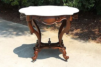 Fabulous Walnut Victorian Rococo Turtle Marble Top Center Parlor Table Ca1860 • $765