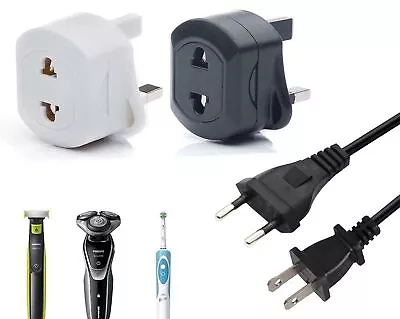 Two Pin Shaver Adaptor Plug UK Three Pin Socket Plug 1 Amp Fuse Bathroom Shaving • £4.90