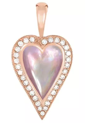 Kabana 14K Rose Gold Pink Mother Of Pearl & Diamond Heart Pendat Msrp $3900.00 • $1595