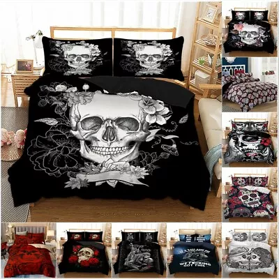 3D Sugar Skull Duvet Cover Gothic Bedding Set With Pillowcase Single Double King • £24.99