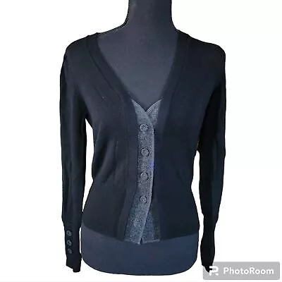 Moda International Sz S Black Merino Wool Blend Fitted Cardigan • $19