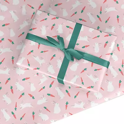 Dyefor Easter Bunny And Carrot Pink Wrapping Paper Gift Wrap • £4.50