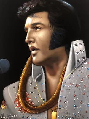 Elvis Presley The King Black Velvet Original Oil Painting Handpainted Signed Art • $185