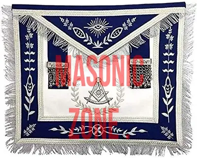 Masonic Navy Blue Apron Master Mason Square G & Pillars Freemasons Silver Fringe • $74.99