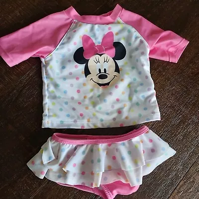Disney Baby Size 3-6M Adorable Minnie Mouse 2-Piece Swimsuit Pink UPF 50+ • $10.98