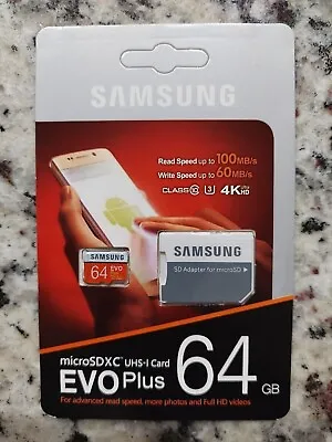 NEW SAMSUNG EVO Plus 64GB MicroSD Micro SDXC C10 Flash Memory Card W/SD Adapter • $12.99