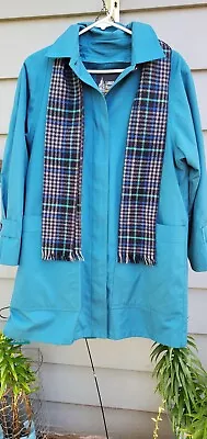 Vintage London Fog Teal Fleece Lined Button Trench Coat Jacket Womens Sz 10 Reg. • $22