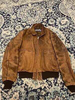 Vintage Schott Leather Jacket Mens Large Brown 1980s Bomber A2 • $100