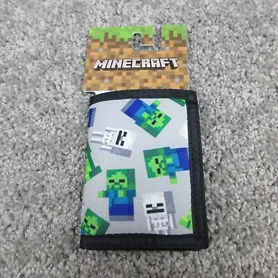 Minecraft Wallet Trifold Gray All Over Print Zombie Skeleton Canvas Video Game • $14.99
