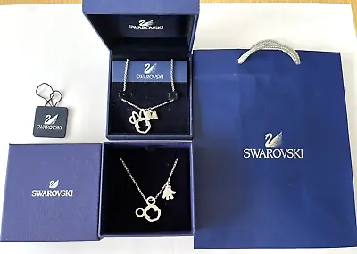 Swarovski Disney Mickey Minnie Mouse Crystal Pair Necklace Pendant With Box Used • $114.80