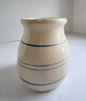 Vintage Marshall Texas Pottery Cobalt Blue Stripe Crock Vase Pot Brian Miller • $35