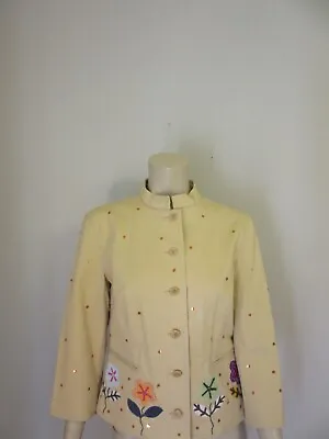 MOSCHINO DONNA Women's Yellow Denim Beaded Sequin Pockets L/S Jacket Size 12 • $26.71